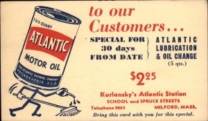 Milford Mass MA Atlantic Motor Oil Ad Advertising Vintage Postcard