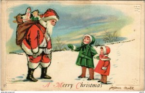 PC CPA SAINT NICHOLAS, RED COAT, MERRY CHRISTMAS, EMBOSSED Postcard (b17268)