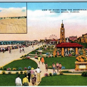 c1940s Daytona Beach FL Birds Eye Boardwalk View Beach Races Amusement Park A228