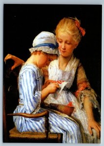 Pretty Little Girls embroider sewing by Albert Anker NEW Modern ART Postcard