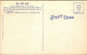 Vtg Old Jail St Augustine Florida FL Unused Postcard