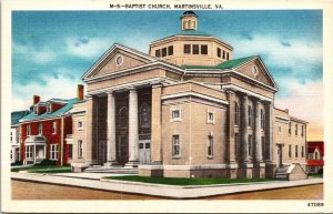 Baptist Church Martinsville VA Virginia Linen Postcard VTG UNP Vintage Unused 