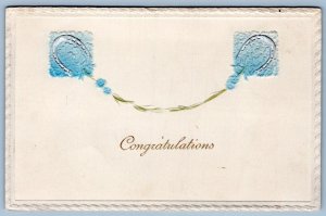 1910's CONGRATULATIONS SILVER HORSESHOES AIRBRUSHED EMBOSSED VICTORIAN POSTCARD