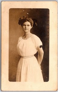 Self-Portrait Elegant Woman White Head Band Dress Antique Postcard
