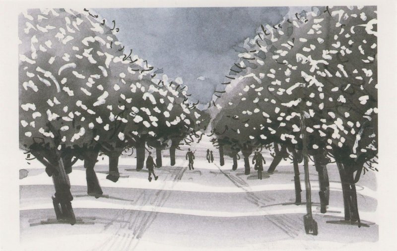 Pedestrians On Primrose Hill London Snowfall Painting Postcard