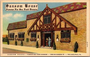 Postcard PA Philadelphia Sansom House Famous Sea Food Dinners LINEN 1940s S94