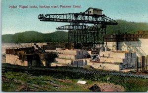 1910s Pedro Miguel Locks Looking West Panama Canal Construction Postcard