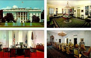 4~Vintage Postcards Washington, DC ~ WHITE HOUSE~OVAL OFFICE~LIBRARY~DINING ROOM