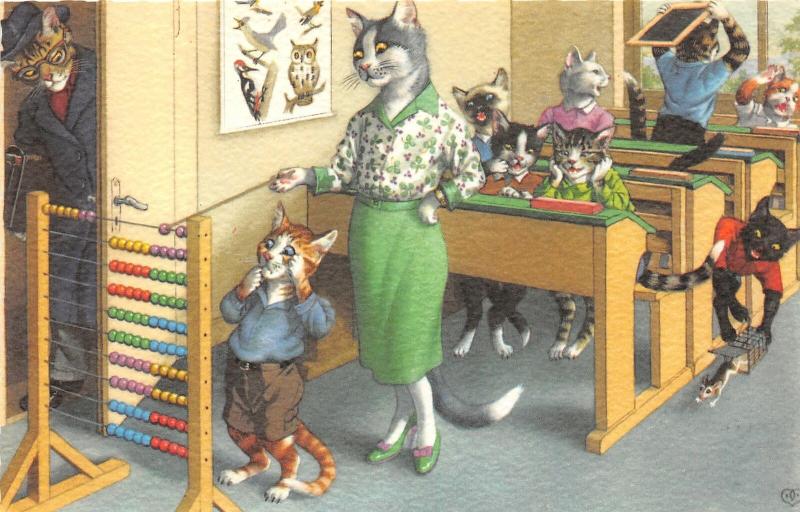 F60/ Alfred Mainzer Dressed Cats Postcard c1940s School Class Abacus 9