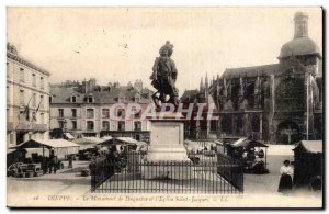 Old Postcard Dieppe Monument Duquesne and Saint Jacques & # 39eglise