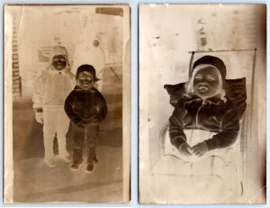 2 RPPCs VERY UNUSUAL NEGATIVE PHOTO POSTCARDS 2 CHILDREN SPOOKY CREEPY 1920's