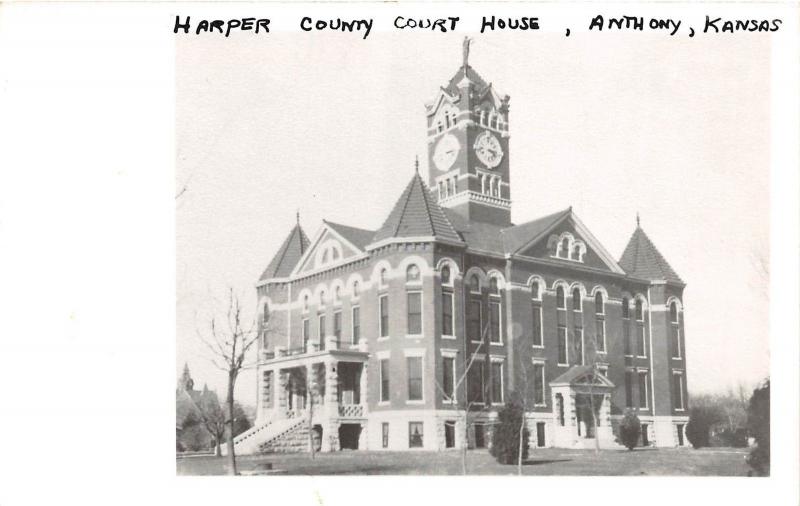 Kansas Ks Real Photo RPPC Postcard c1950 ANTHONY Harper County Court House 