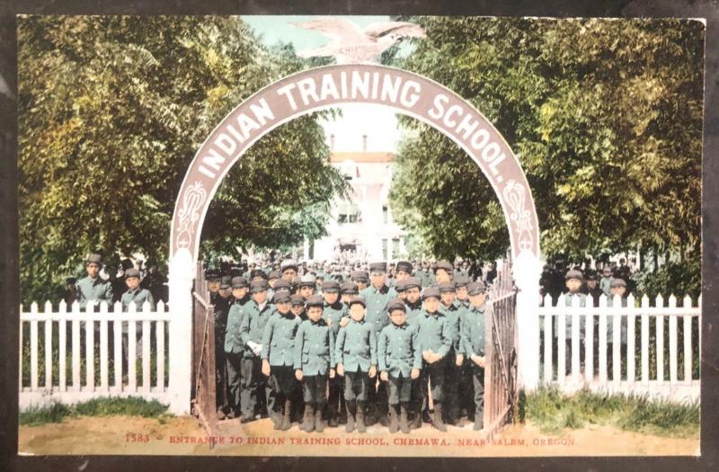 Mint USA Real Picture Postcard RPPC Entrance  Indian Training School Chemawa OR