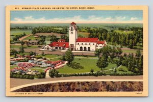 Howard Platt Gardens Union Pacific Depot Boise ID UNP Unused Linen Postcard M8