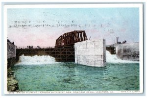 1915 Water Flowing Butterfly Dam Drainage Canal Lockport IL Fred Harvey Postcard