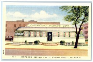 Simpson's Dining Car Scene Main Street Houston Texas TX Vintage Postcard