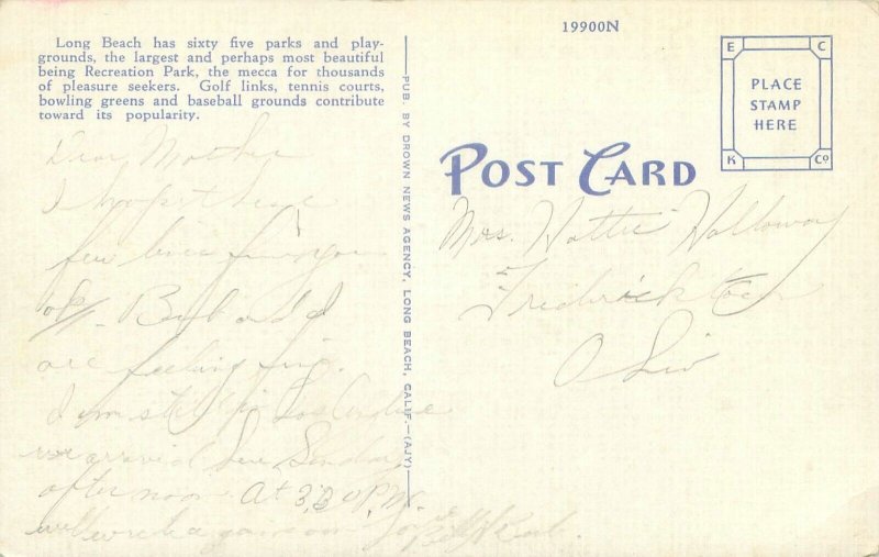 Long Beach California Recreation Park Linen Postcard