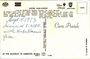 Motel Marlodge Danville Quebec Canada Ca Asbestos Golf Lake Route 32 Postcard 