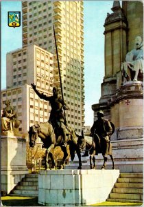 VINTAGE CONTINENTAL SIZE POSTCARD CERVANTES MONUMENT MADRID SPAIN