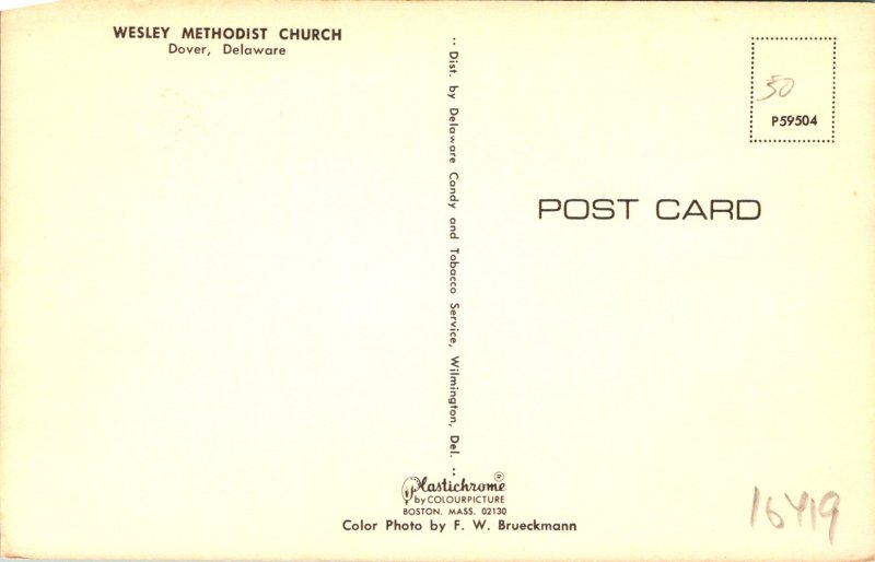 Dover DE Wesley Methodist Church Postcard unused (16419)