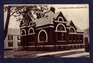 VT Early view Whiting Library CHESTER VERMONT POSTCARD