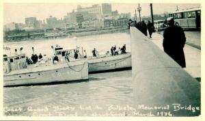 CT - Hartford. March, 1936. Great Flood. Coast Guard Boat tied to Bulkeley Me...