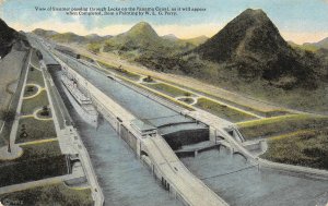 PANAMA CANAL SHIP PASSING PAINTING BY W.L.G. PERRY POSTCARD (c. 1915)