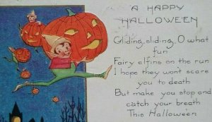 Halloween Postcard Whitney Running Fairy Gnome Elf Brownie 1923 Boston Fantasy