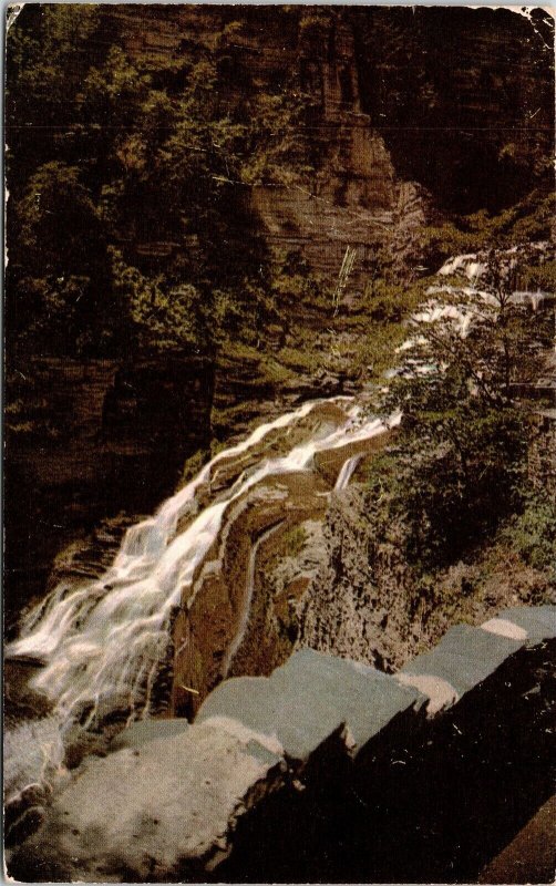 Lucifer Falls Robert H Treman State Park Finger Lakes NY New York Postcard PM 3c 
