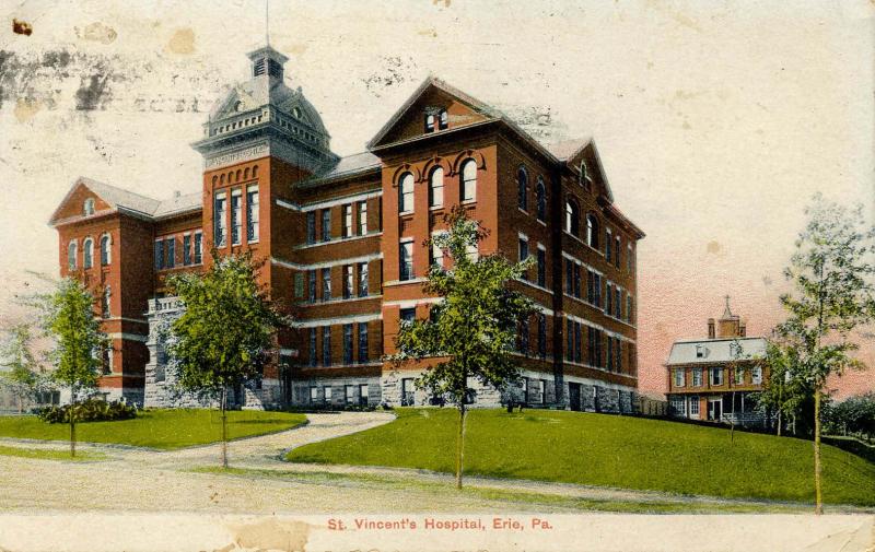 PA - Erie. St Vincent's Hospital  (card is worn, stained)