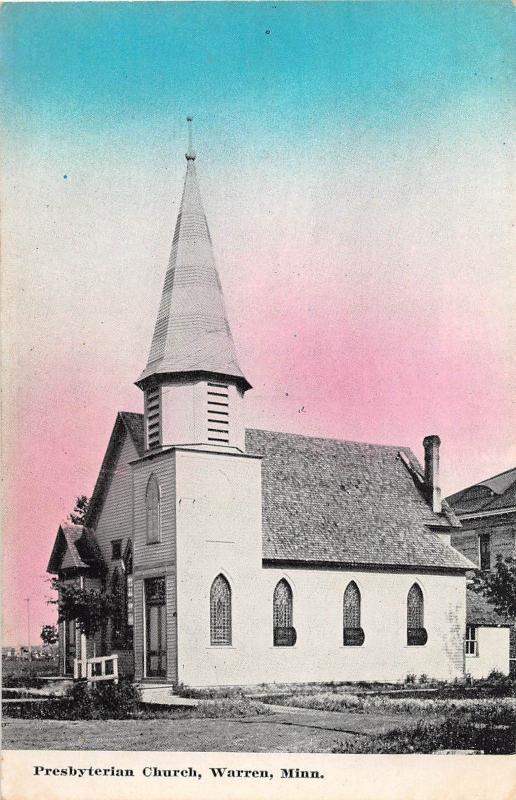 D88/ Warren Minnesota Mn Postcard c1910 Presbyterian Church 