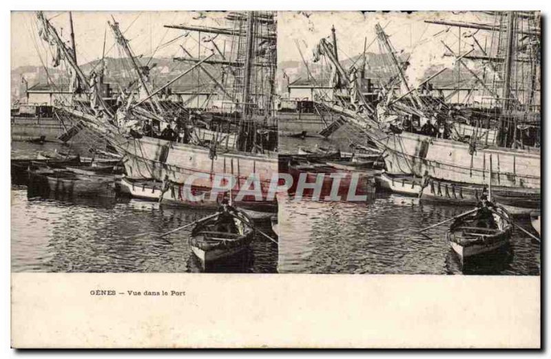 Views stereoscopic Italy Italia Genes Postcard Old View in the port