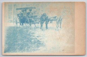 RPPC Cyanotype Family In Horse Drawn Surrey Wagon Photo c1906 Postcard U23