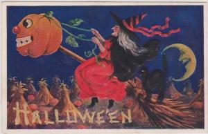LP76           Halloween, vintage postcard,  Witch, artist 