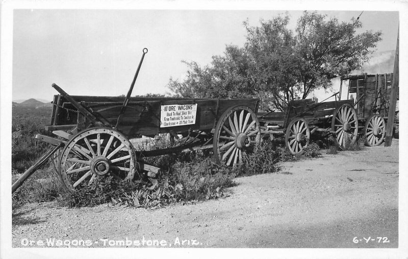 Postcard RPPC Arizona Tombstone Ore Wagons 6-Y-72  1950s Cline 23-4210