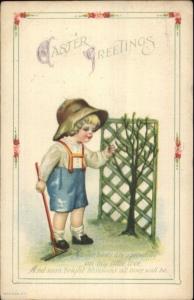 Easter - Little Boy Farmer - Unsigned Clapsaddle c1910 Postcard