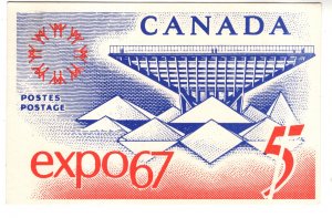 Expo 67, Canada 5 Cent Stamp on a Postcard, Used 1967