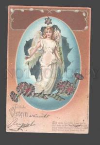 091652 Winged GUARDIAN ANGEL in Egg Vintage EASTER Art Nouveau