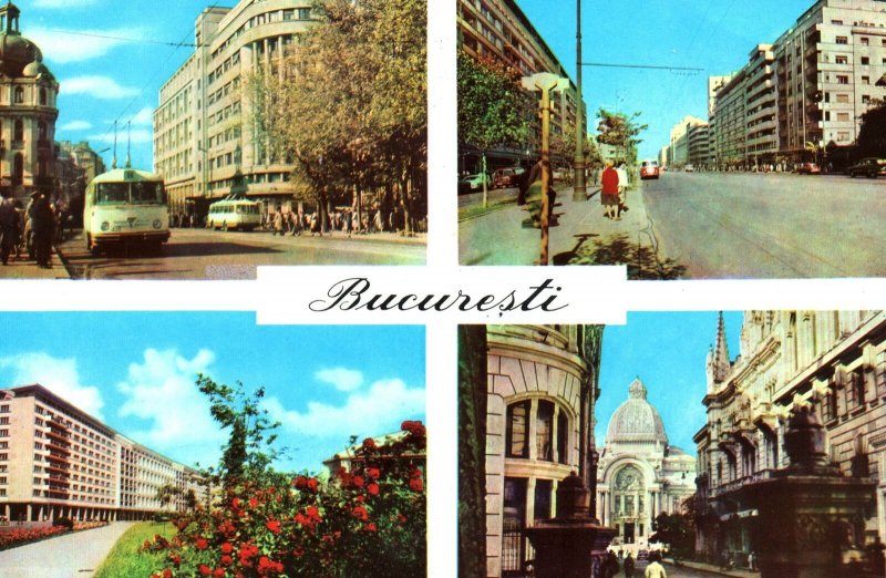 VINTAGE CONTINENTAL SIZE POSTCARD MULTIPLE SCENES BUCHAREST ROMANIA