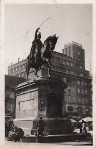 CROATIA ZAGREB REAL PHOTO 1946 POSTCARD  SPOMENIK BANA STATUE