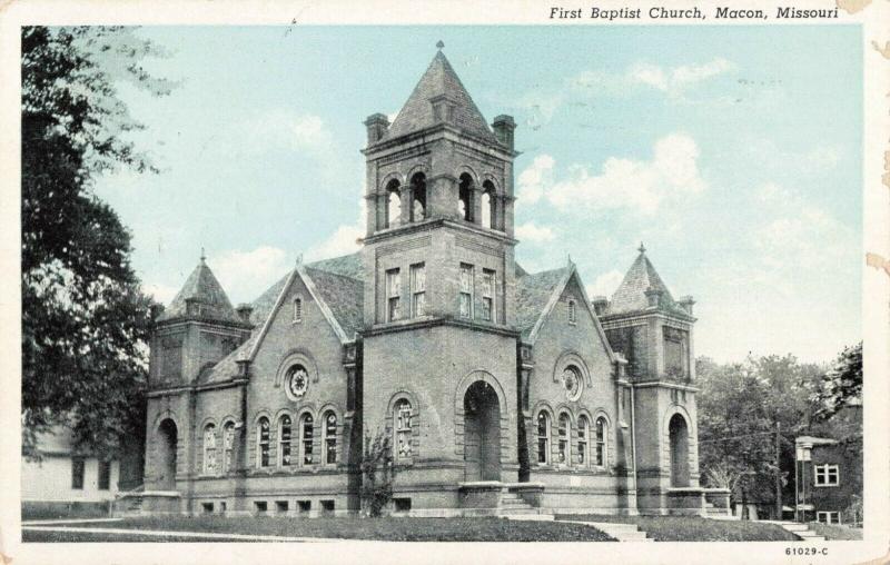 Postcard First Baptist Church Macon Missouri