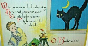 Vintage Halloween Postcard Black Cat Moon Light Nash Unused Series 27 Original 