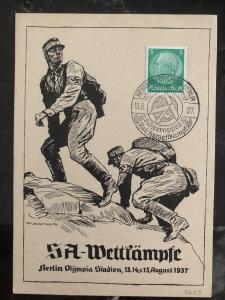 1937 Berlin Germany Picture Postcard cover SA competitions Wettkämpfe