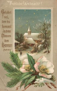Frohliche Weihnacht, Merry Christmas Greetings, Cottage Snow, Vintage Postcard