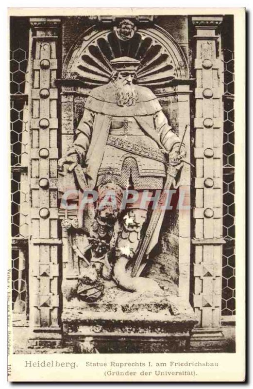 Postcard Old Heidelberg Statue Ruprechts I am Friedrichsbau Grunder der Unive...