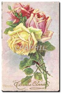 Old Postcard Fantasy Flowers Good year