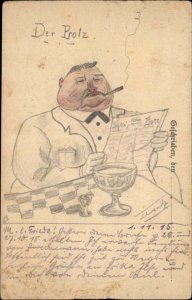 Wealthy Man Smoking Handmade Reading Newspaper Restaurant DER PROLZ Postcard