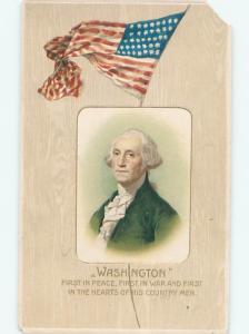 Pre-Linen Patriotic GEORGE WASHINGTON WITH USA FLAG AC0871