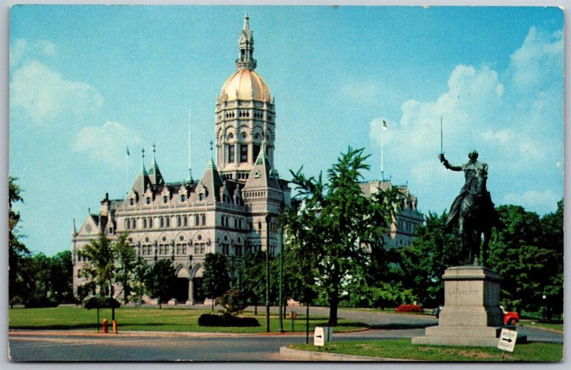 Vtg Hartford Connecticut CT State Capitol Lafayette Statue 1950s View Postcard