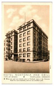 Mid-1900s Hotel Nortonia and Grill, Portland, OR Sepia Postcard